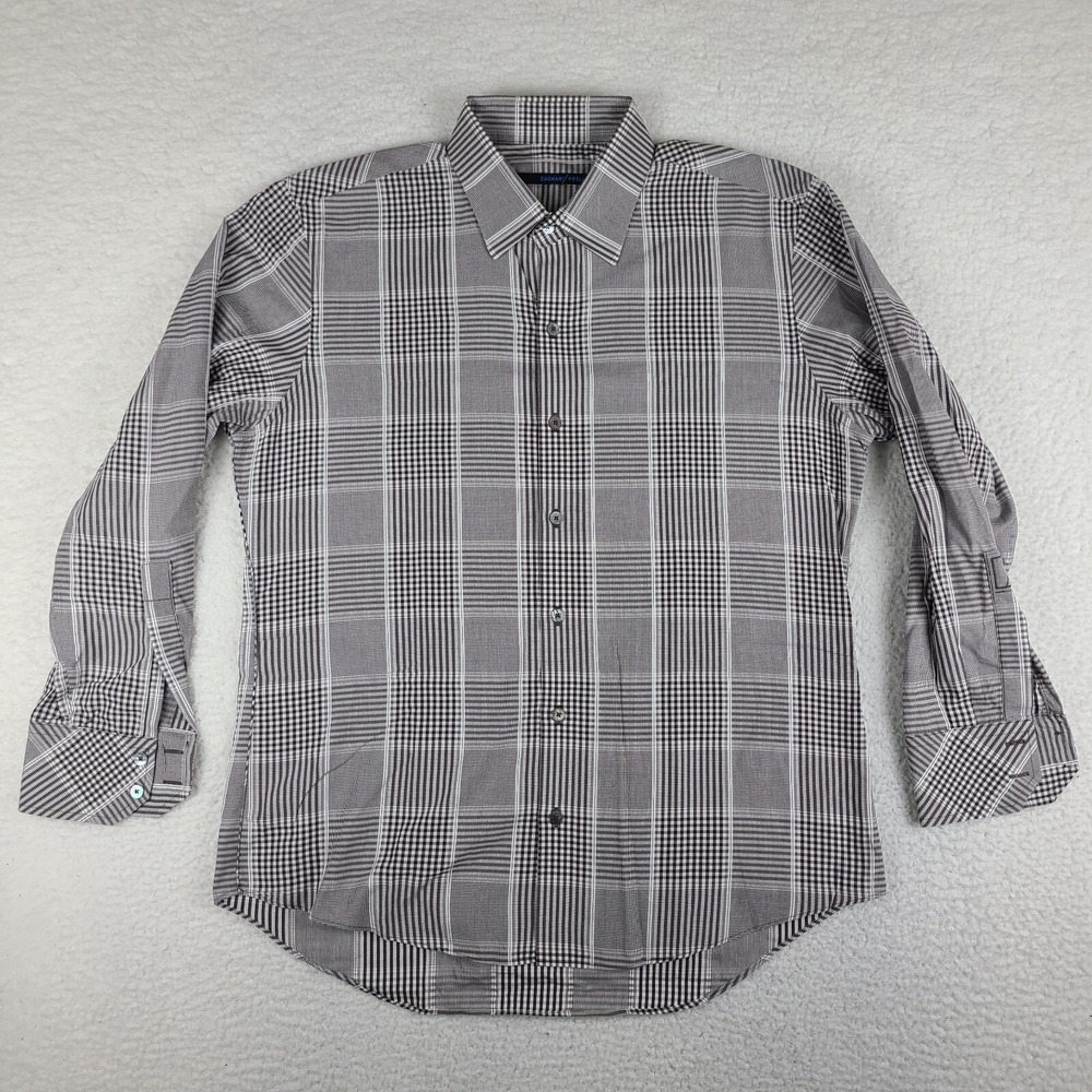 Zachary Prell Shirt Mens‎ Large Brown Plaid 100% Cotton Dress Button Up